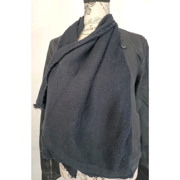 Free People Drape Front Moto Waxed Biker Jacket Womens Size 4 Black OB418010 - Picture 7 of 15